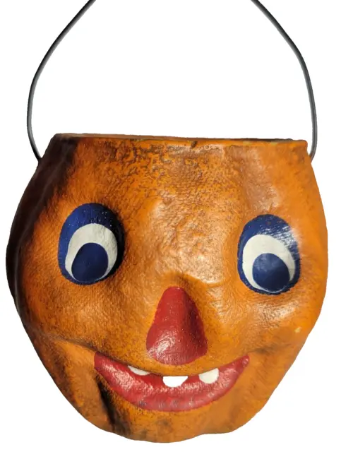 Miniature Paper Mache Jack O Lantern Candy Container Halloween