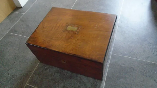 Antique Inlaid Mahogany Wood Writing Slope Desk Top Stationery Storage Box