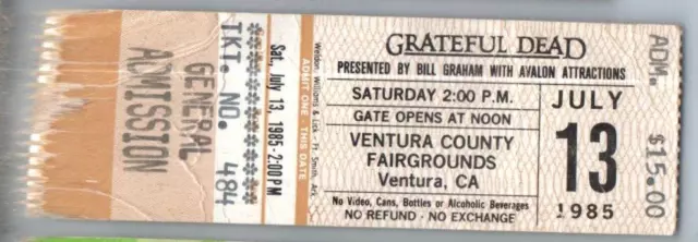 Grateful Dead Mail Auftrag Konzert Ticket Stumpf Juli 13 1985 Ventura California