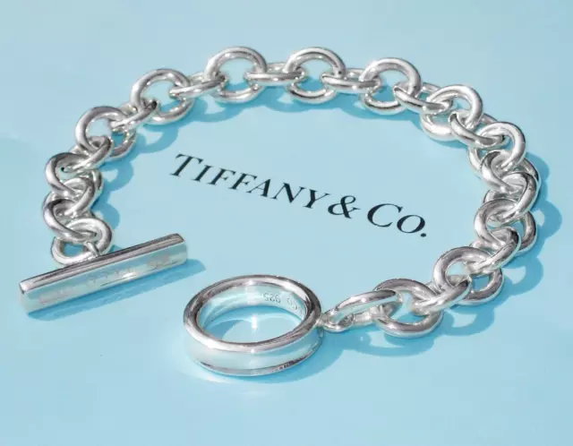 Tiffany & Co Sterling Silver Solid Heavy Medium 1837 Round Toggle 7.75" Bracelet
