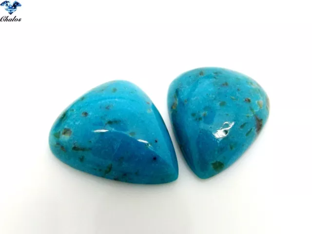 2x turquoise drops pair/pair cabochon Tibet 34.06ct. 22.5x19.2x6.8mm (1538I)