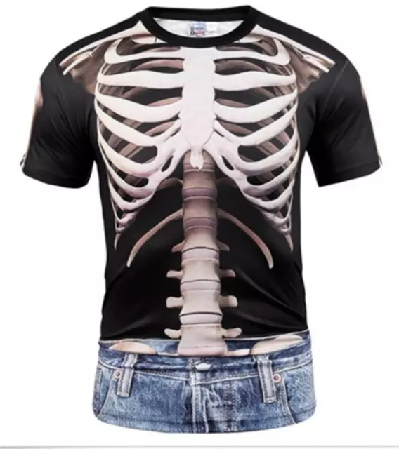 Women Men Funny Human Skeleton Print 3D T-Shirt  Casual Halloween Short Sleeve