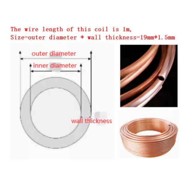 OD 3/4 Foot Soft Flexible Refrigeration Copper Capillary Tubing Coil  19x1.5mm 2