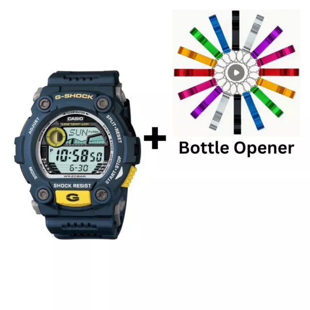 Casio G-Shock Digital Mens Blue Tide Graph Watch G-7900-2 Bottle Opener Bundle