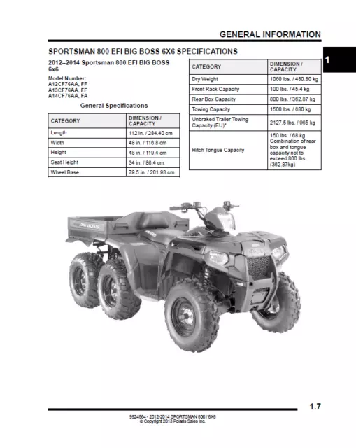 Polaris Sportsman 800 EFI Service Manual | 2012-2014 | MAILED CD