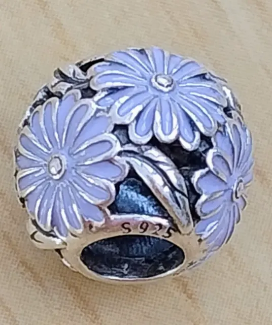 Original Pandora Gänseblümchen Silber Flieder Lavendel Blumen Charm 791487EN66