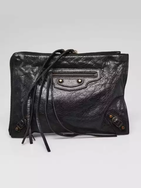 Balenciaga Black Leather Zip Pochette Clutch Bag