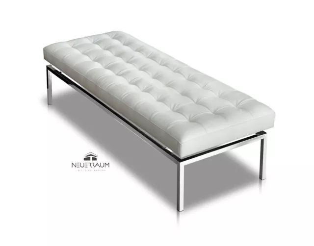 Long Bench Leather Black Bauhaus On Polished Stainless Steel Quality 160 x 44cm