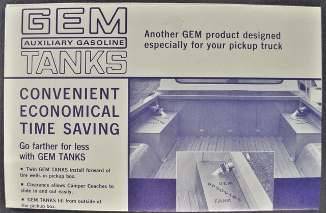 1963-1964 Gem Gas Tank Brochure Ford Camper Pickup Truck Excellent Original