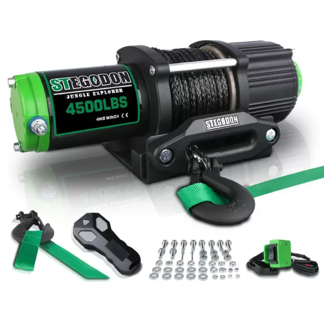 Electric Winch Kit 4500LB 12V Synthetic Rope  ATV UTV Offroad 4WD Towing Trailer
