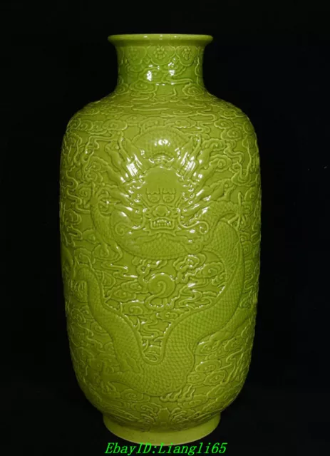 14"Daqing Qianlong Grüne Glasur Porzellan Dynastie Drachentotem Vase Flasche