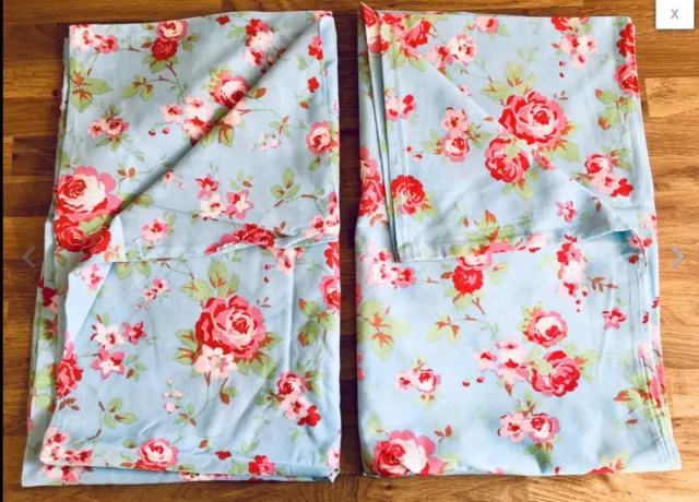 Cath Kidston For IKEA 2 Housewife Pillowcases Rosali Rose Blue Cotton New