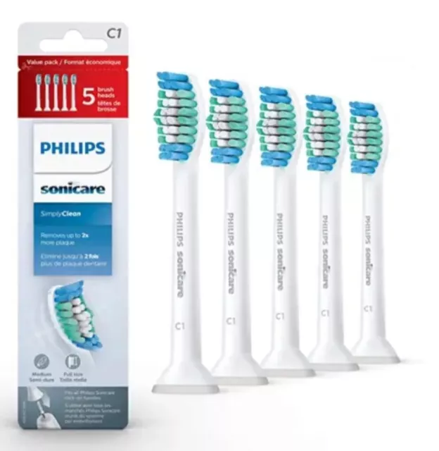 Paquete de 5 cabezales de cepillo de dientes de repuesto Sonicare Simply Clean HX6015/03