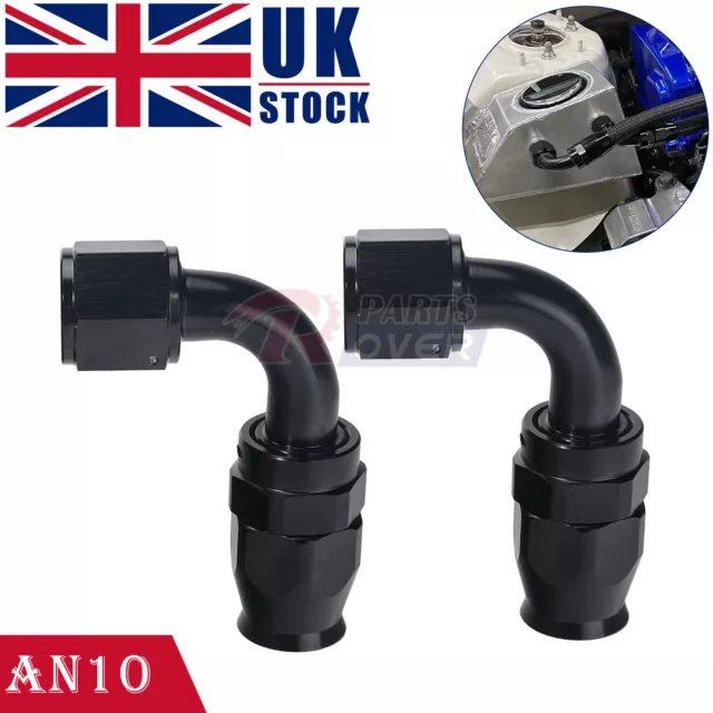 (2) PTFE AN-10 10AN JIC 90 Degree Swivel Fuel Oil Coolant Braided Hose Fitting
