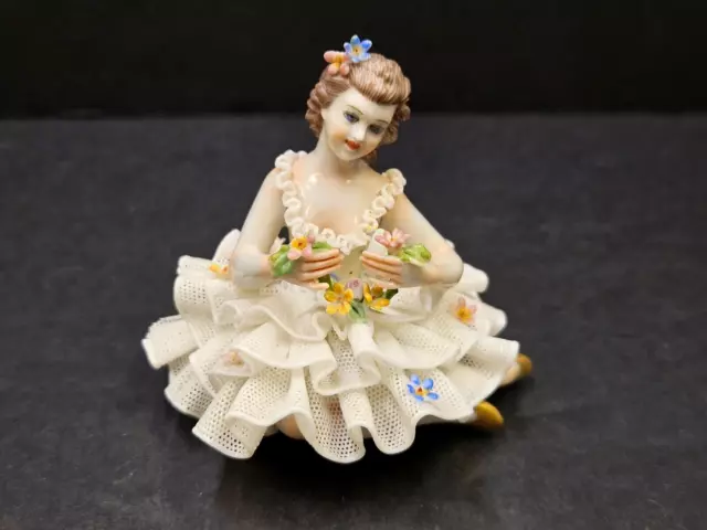 Antiqe VTG Capodimonte Dresden Lace Figurine Miniature Hand Painted As-Is