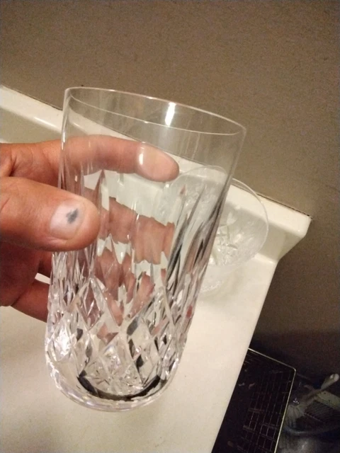 2 Vintage Signed Waterford Crystal LISMORE 12oz 5" Flat Tumblers Ireland GC