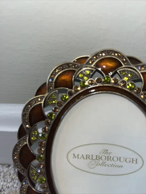 Marlborough Collection- Oval Jeweled 5" Frame Gold, Bronze And Lime Green Jewels 2