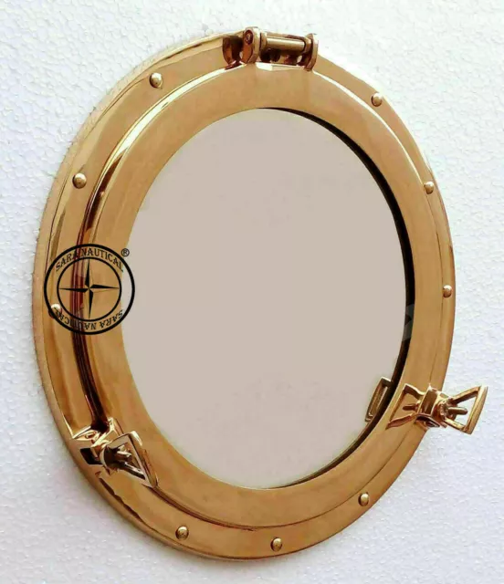 Vintage Solid Brass Porthole 15" Maritime Nautical Ship Boat Window Wall Mirror