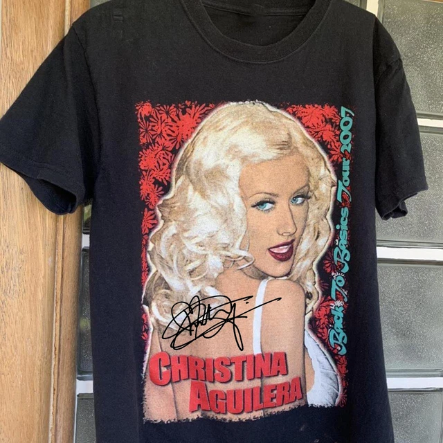 Vtg Christina Aguilera Black Signature Unisex T-Shirt Size S 234XL F2416