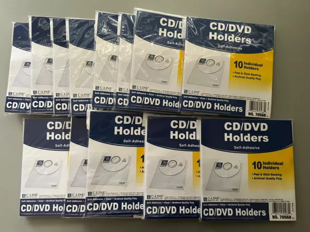 Lot Of 13 C-Line Self Adhesive CD/DVD Storage Holders, Polypropylene