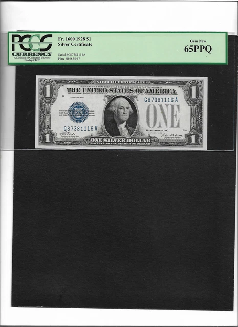 Silver Certificate Fr. 1600 1928 $1 G-A Gem New 65Ppq