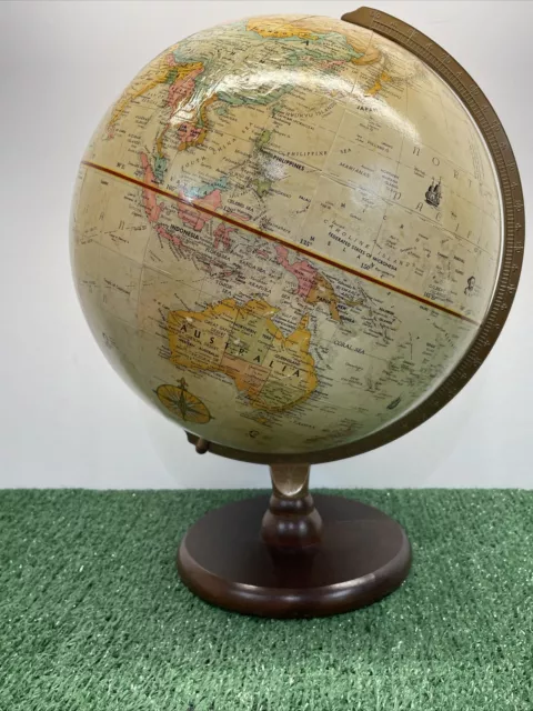 Replogle World Classic 12” Globe Hard Wood Base Made in USA Raised MCM VTG