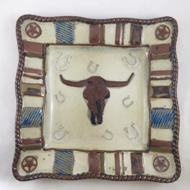 Canyon Ranch Home Studio 8 inch Square Salad Dessert Plate Steer Bull Head Star