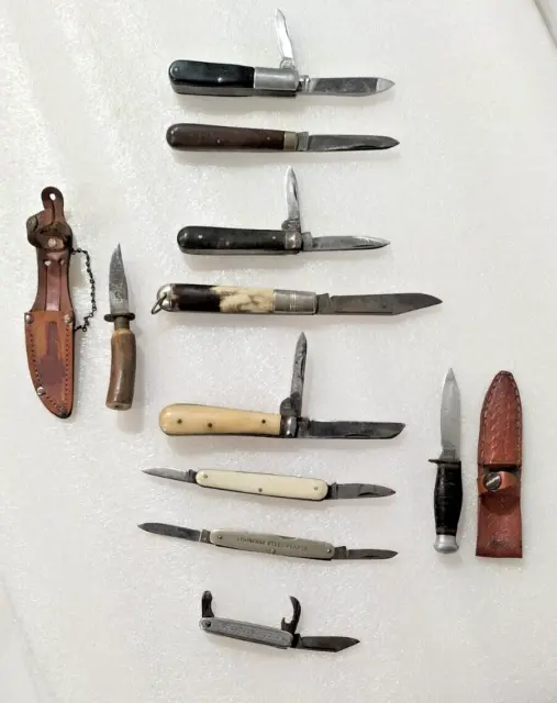 Antique & Vintage 10x Pocket Knife Collection x10 incl 2 Miniature Hunting - AF