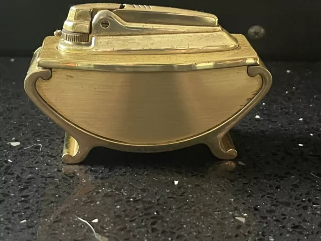 Vintage Ronson table lighter brass with brushed effect to sides rolled feet