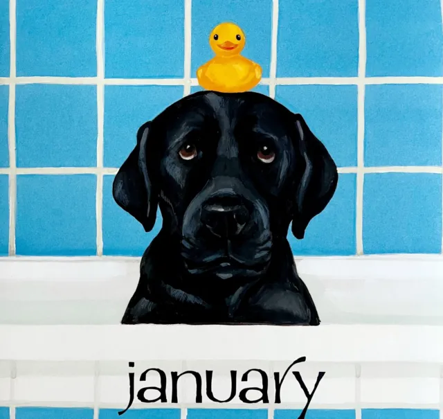 Labrador Bath January Dog Days Poster Calendar 14 x 11" Art Erica Leigh DWDDCal