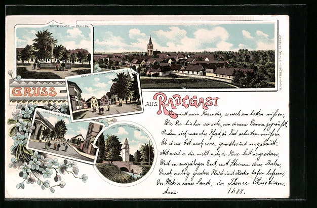 Lithographie Radegast, Gasthof zum weißen Ross, Dessauer-Straße, Der Teure Chri