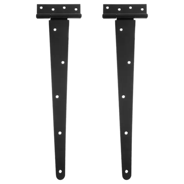2Pcs T-Strap Door Hinges, 14" Wrought Tee Shed Gate Hinges Iron Hardware (Black)