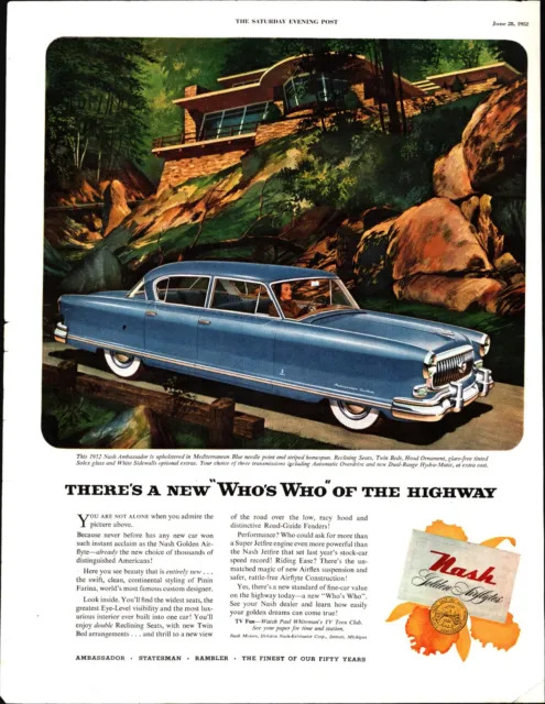 1952 Nash Ambassador Ad The New "Who's Who" of the Highway nostalgic d3