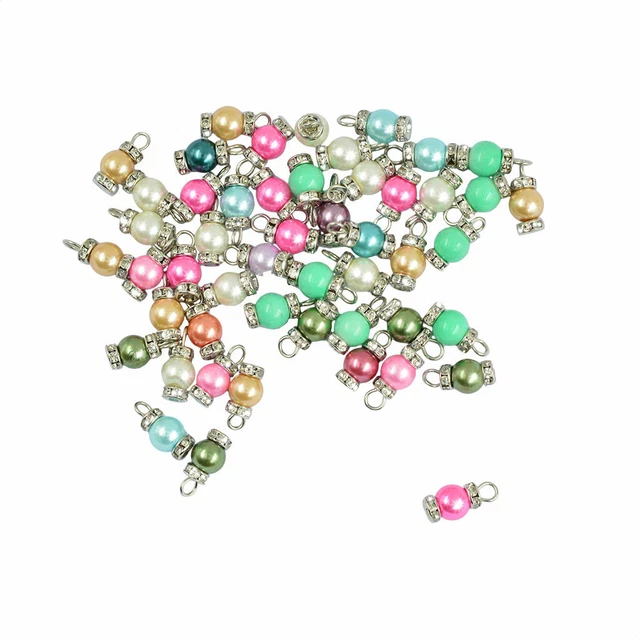50 Stück runde Glasperle baumeln Charms Anhänger mit kleinem Ring Hoop Fit