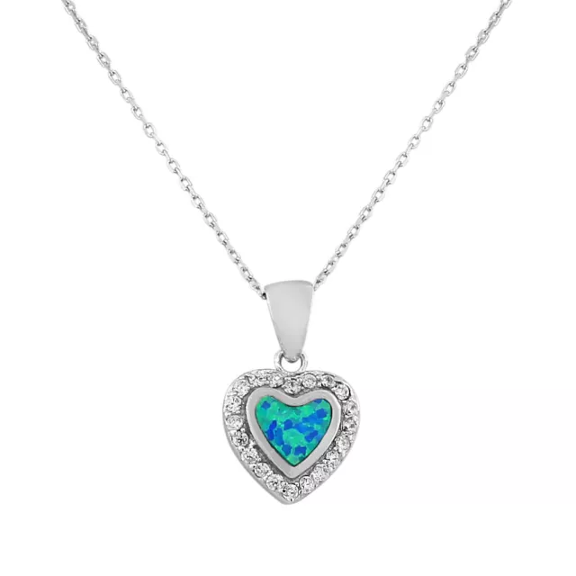 STERLING SILVER CRYSTALS CZ Blue Turquoise Love Heart Fire Opal Pendant ...