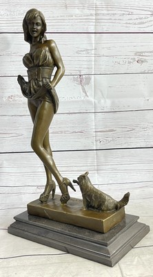 Firmata Originale Aldo Vitaleh Seducente Donna con Gatto bronzo scultura figura arte 