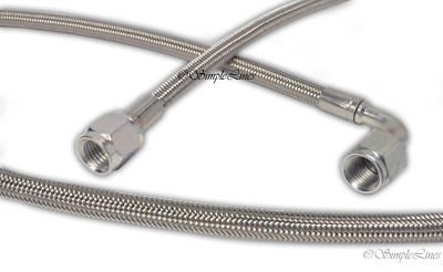 Turbo Oil Feed Line 18" Steel Braided -4 -4AN 90 Degree x Straight PTFE line USA