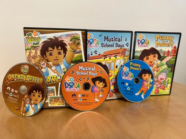 Dora the Explorer~Go Diego!~3 DVD Lot~Puppy Power~Musical School~Safari-Nick Jr.