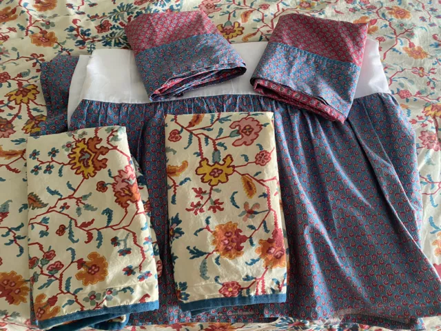 CHAPS Ralph Lauren MOROCCO BLUE RED BLOCK PRINT 2 Shams 2 Cases Queen BedSkirt