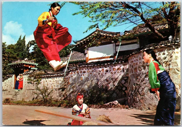 Korean See-Saw Game New Year's Day Costume Sun Beam Sunday Playing  Postcard