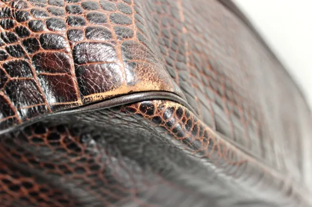 Vintage LONGCHAMP Croc Embossed Roseau Brown Leather Tote Bag France 13