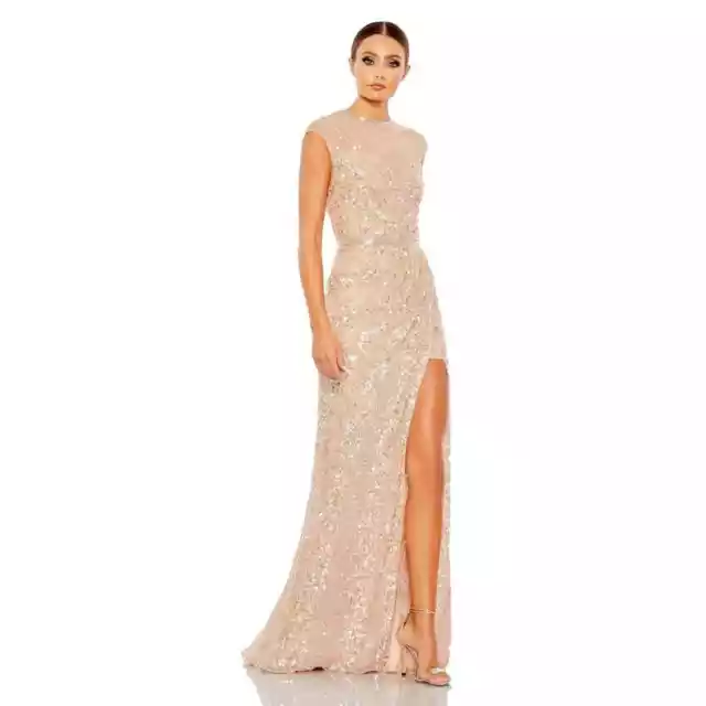 Mac Duggal Embellished Illusion High Neck Cap Sleeve Gown Nude 5619 Size: 6 NWT