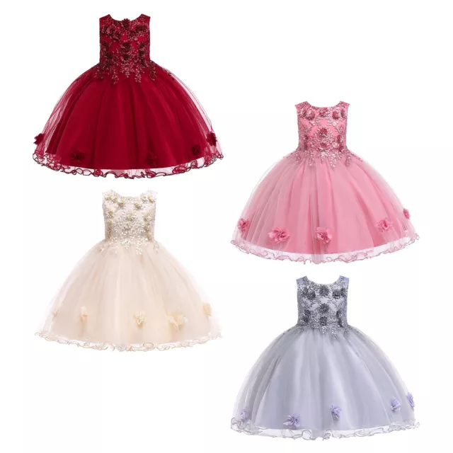 Mädchen Kleid Anlass Kleider Abend Ballkleid Blume Mädchen Kostüm Party Tüll 3