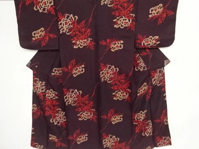 41908# Japanese Kimono / Antique Kimono / Woven Floral Plants