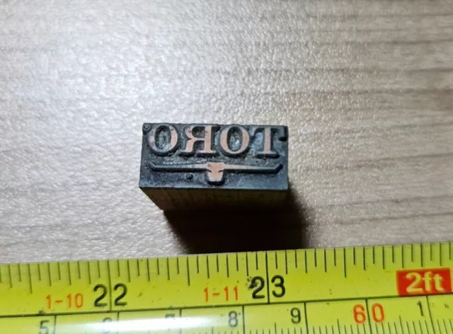 Vintage Letterpress Printing Block Toro Tractor Brand Advertising Logo