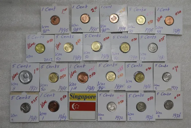 Singapore - 1 + 5 Cents Massive 21 Coins B49 #N226