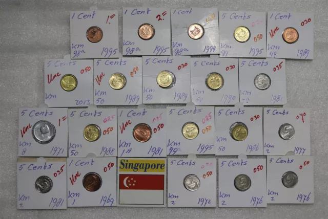 Singapore - 1 + 5 Cents Massive 21 Coins B49 #N226