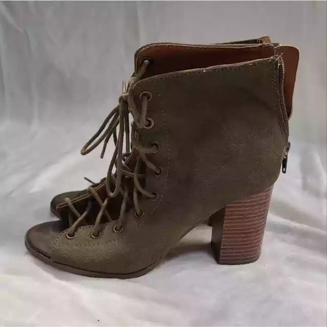 Charlotte Russe Women's Ciara Faux Suede Lace Up Open Toe Ankle Boots Size 6