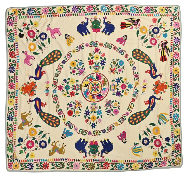 INDIAN GUJRATI HINDU God Hand Embroidered Wall Hanging Tapestry Art 5