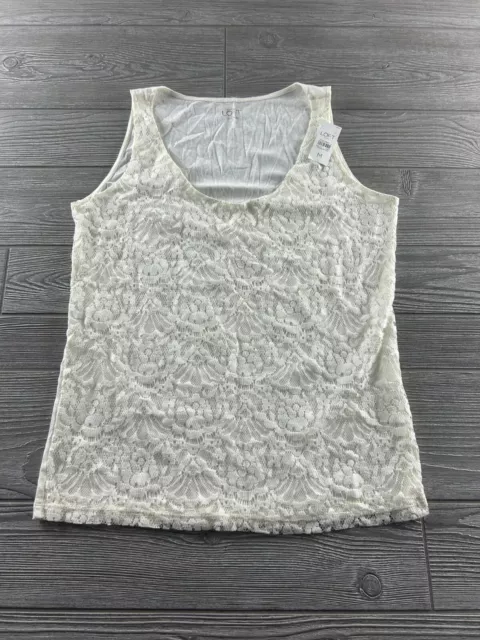 Ann Taylor LOFT Women's White Lace Overlay Scoop Neck Tank Top Size Medium NWT